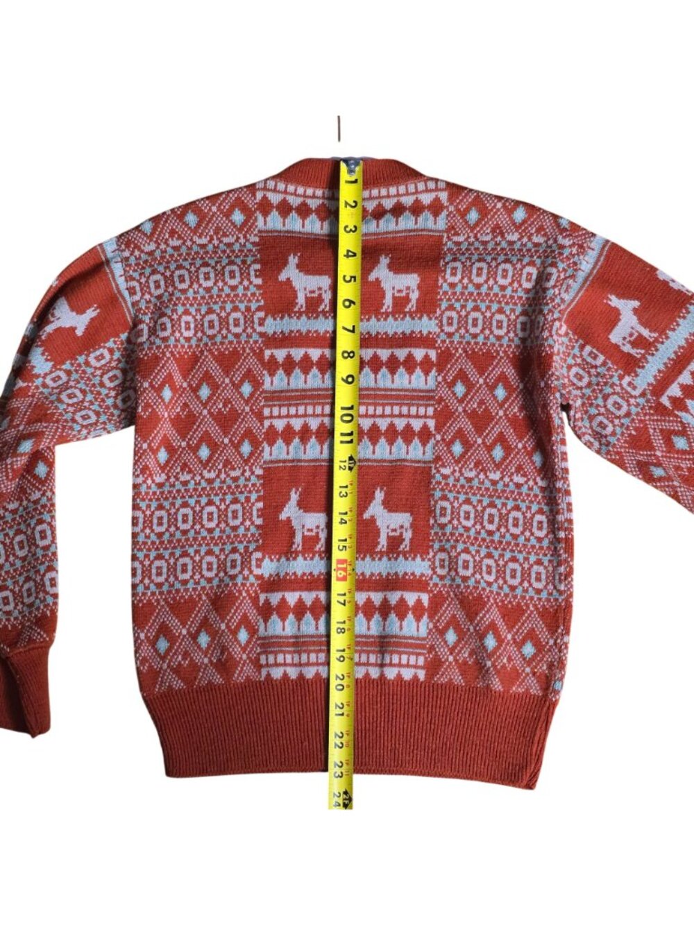 Vintage 70s Orlon Wintuk Fair Isle Donkey Knit Sweater Rust Orange Medium - Picture 8 of 9